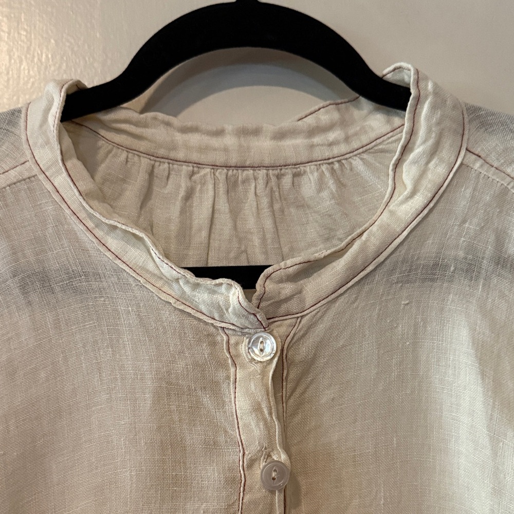 Vintage Magnolia Pearl sheer linen Cream Long Sleeve Dress - Picture 6 of 10